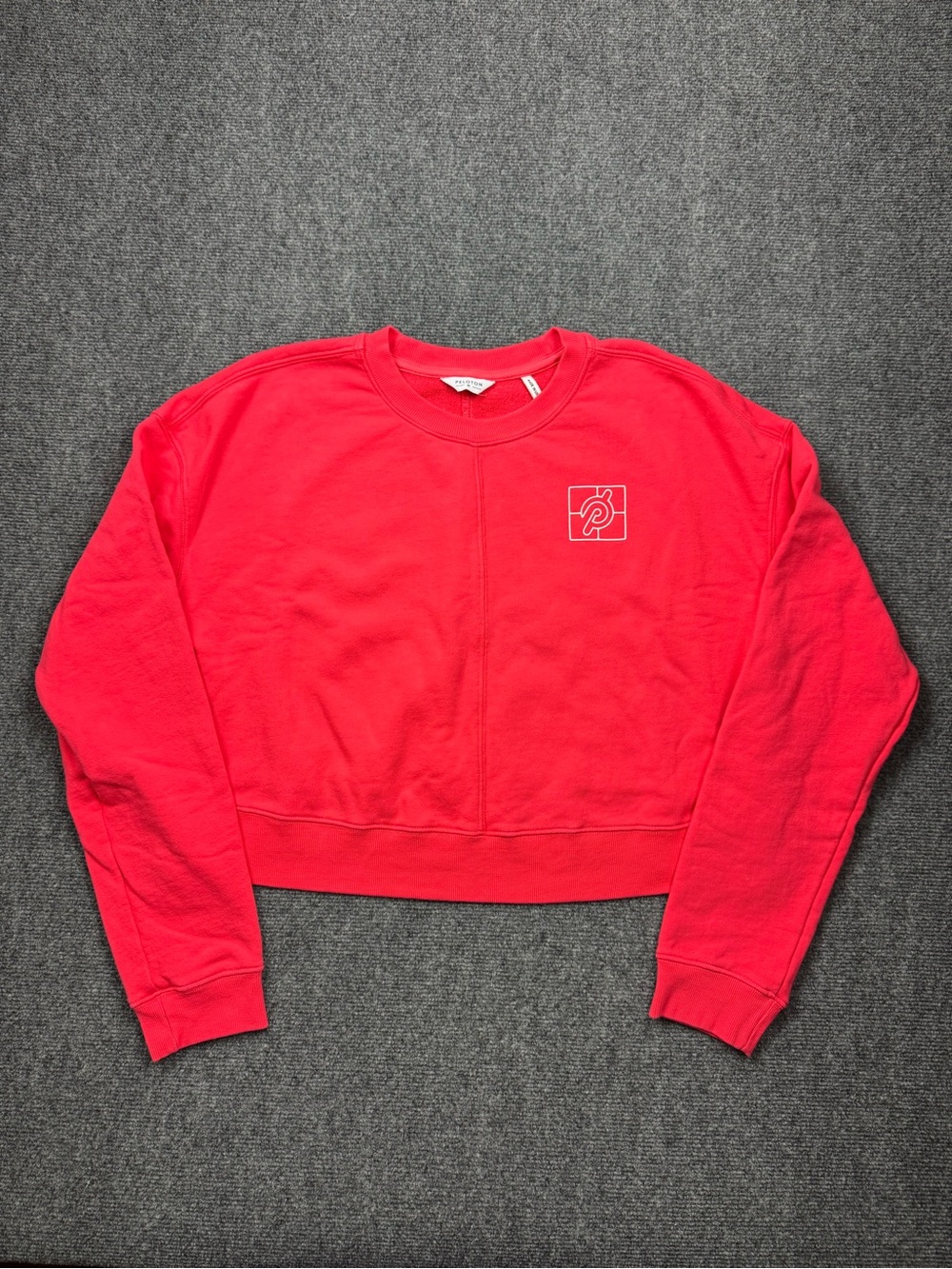 Peloton Sweatshirt Womens Medium Red Cropped Crewneck Logo Made in USA Cotton